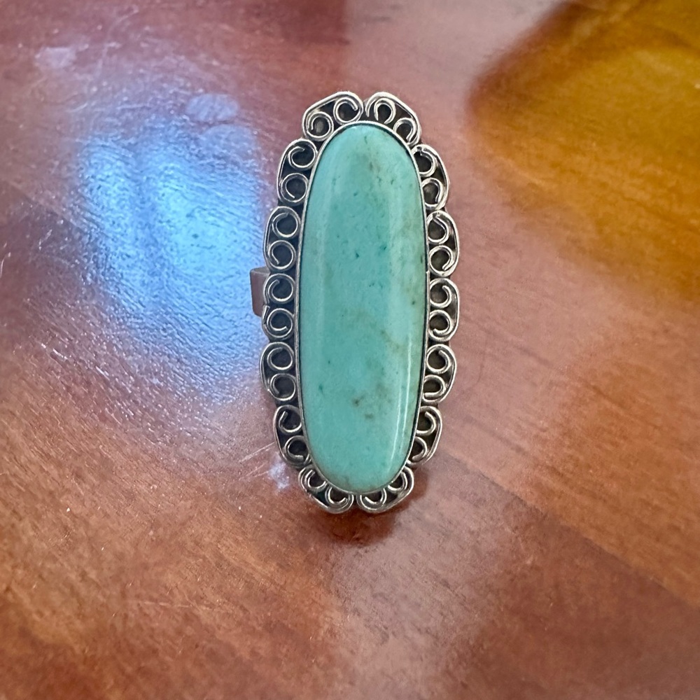 Turquoise Statement Silver Ring - image 1